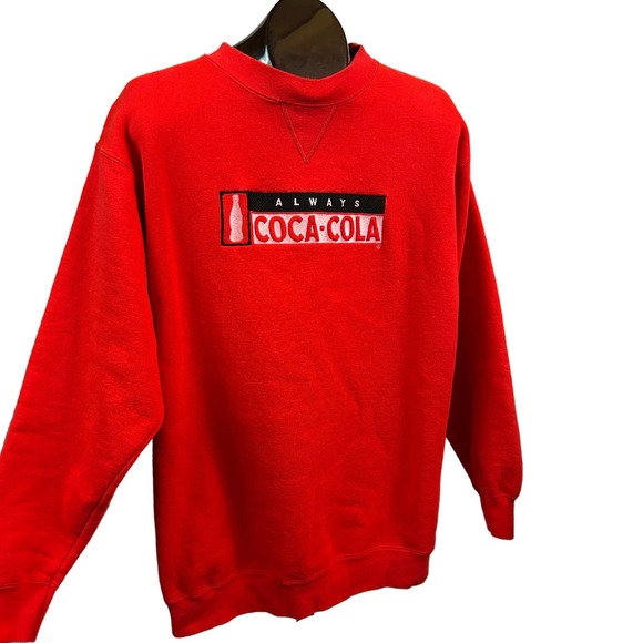 1990s Red Coca Cola Spellout V Stitch Sweatshirt USA Made / Women’s Medium * - Picture 4 of 4